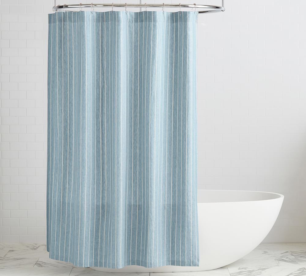 Belgian Flax Linen Striped Shower Curtain Pottery Barn