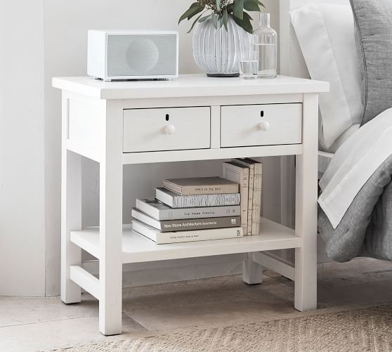 Free Standing White Wooden Side Bed Storage Table With 2 Drawers Telephone Stand 