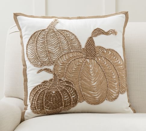 Textured Embroidered Pumpkin Pillow Cover, 20 x 20