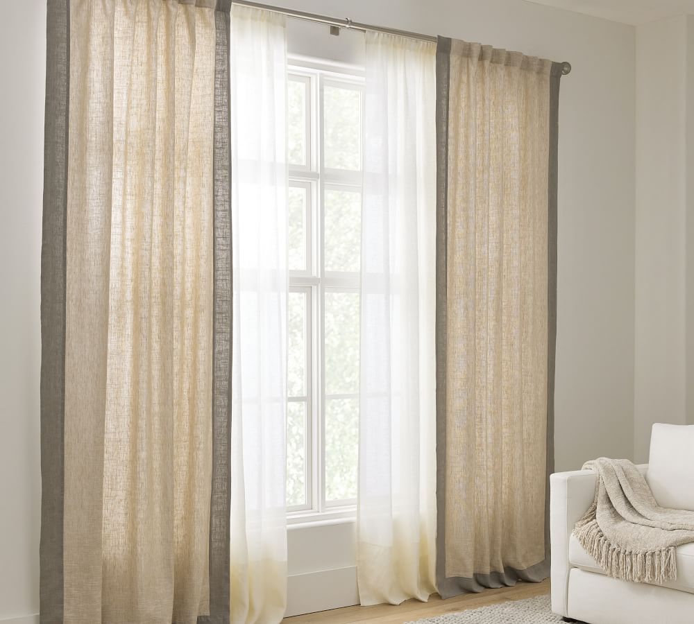 Emery Border Linen Curtain | Pottery Barn