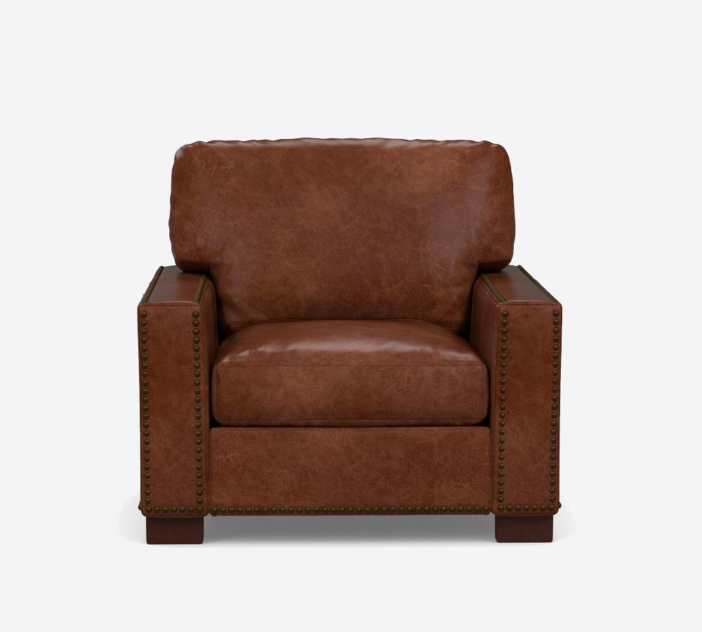 Turner Square Arm Leather Armchair with Nailheads Pottery Barn