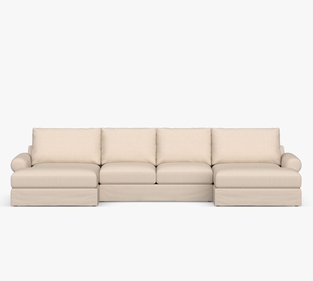 Canyon Roll Arm Slipcovered UShaped Double Chaise Sectional Pottery Barn