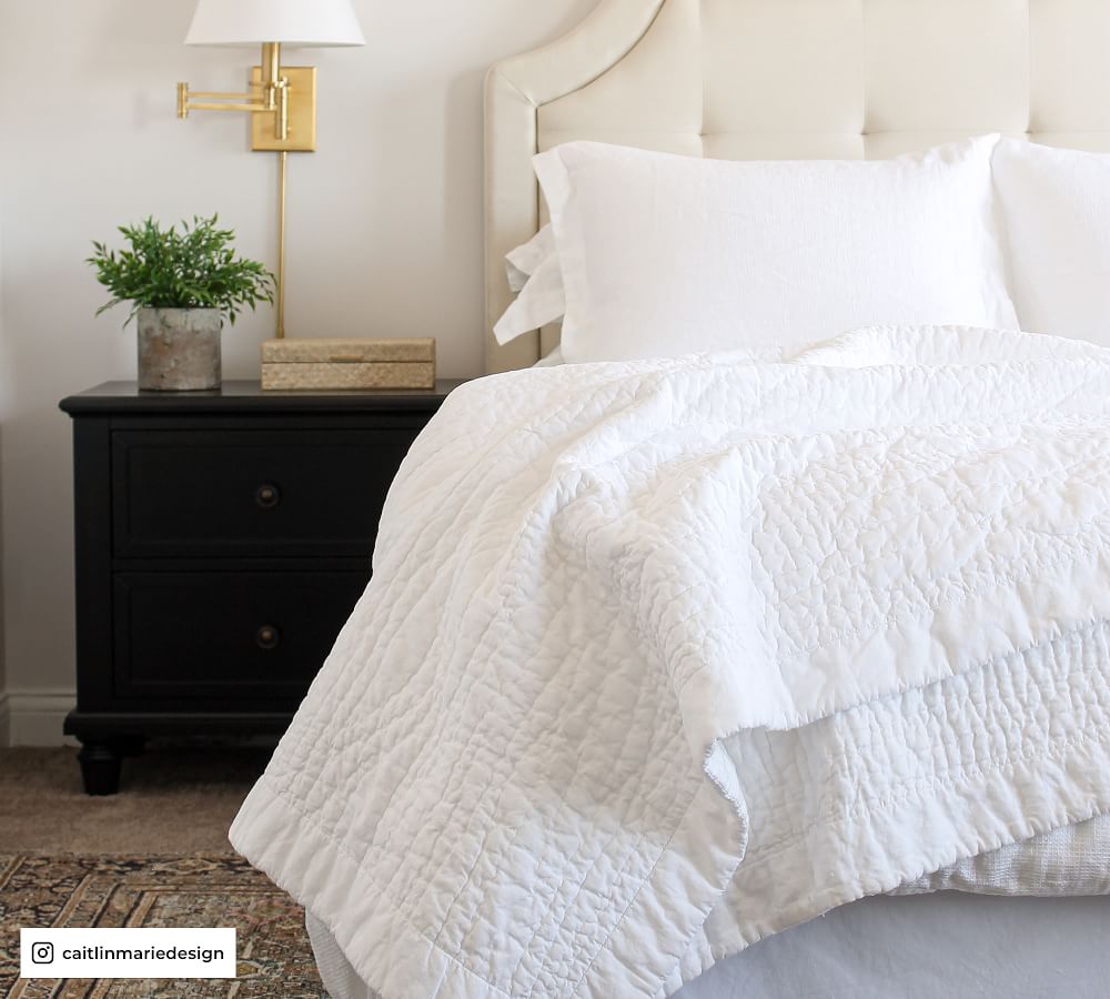 White Belgian Flax Linen Handcrafted Quilt Pottery Barn