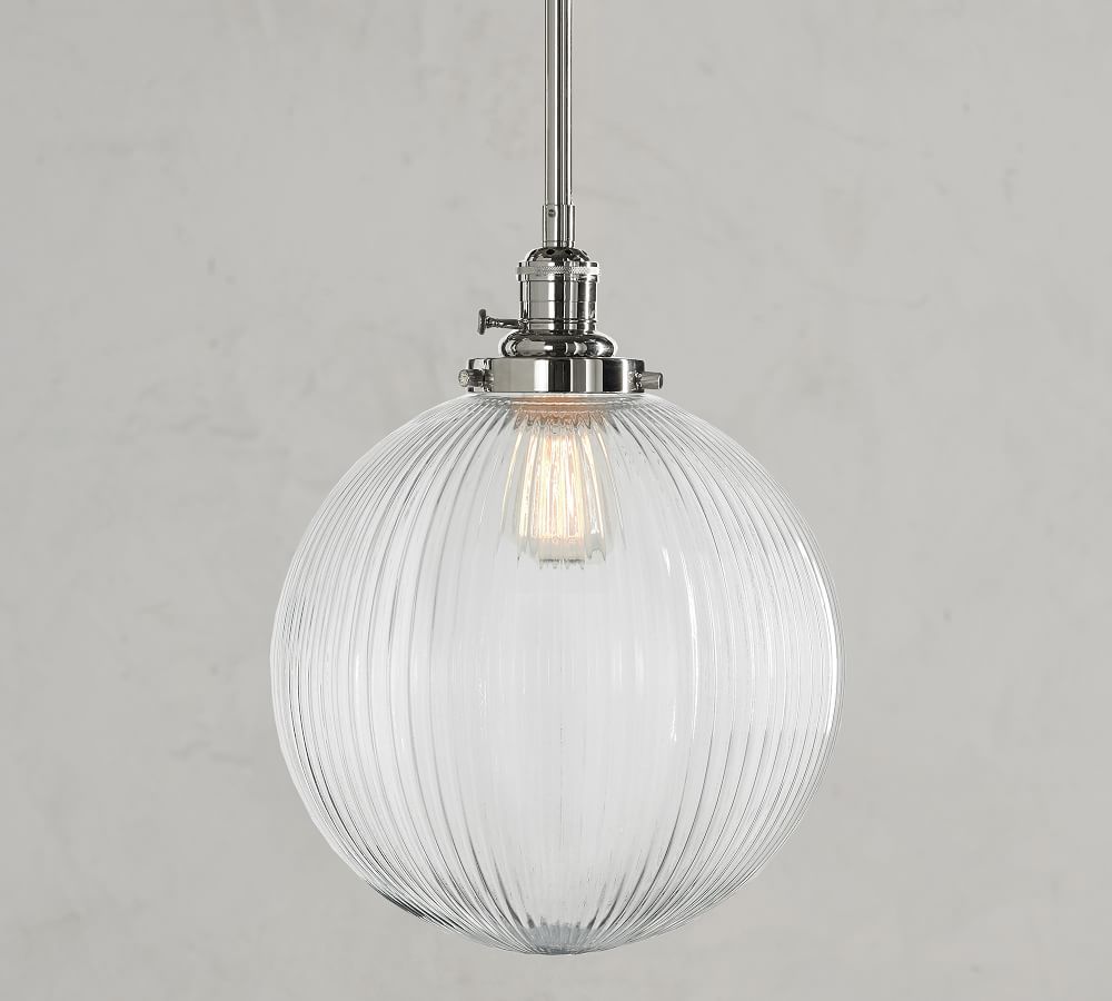 Ribbed Glass Globe Cord Pendant 