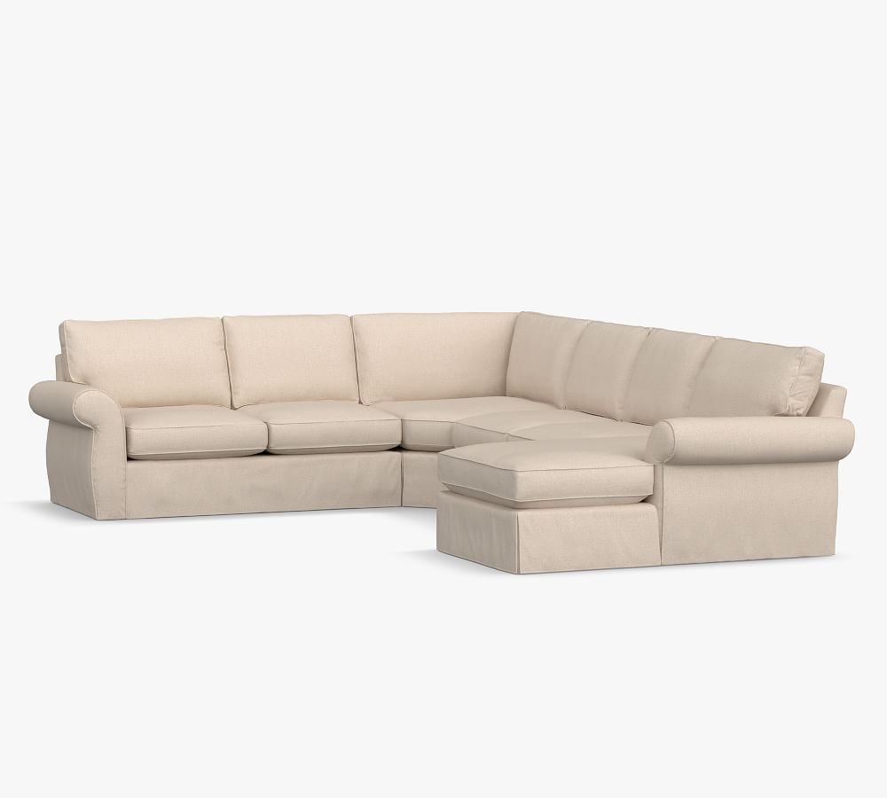 Pearce Roll Arm Slipcovered 4Piece Chaise Sectional with Wedge