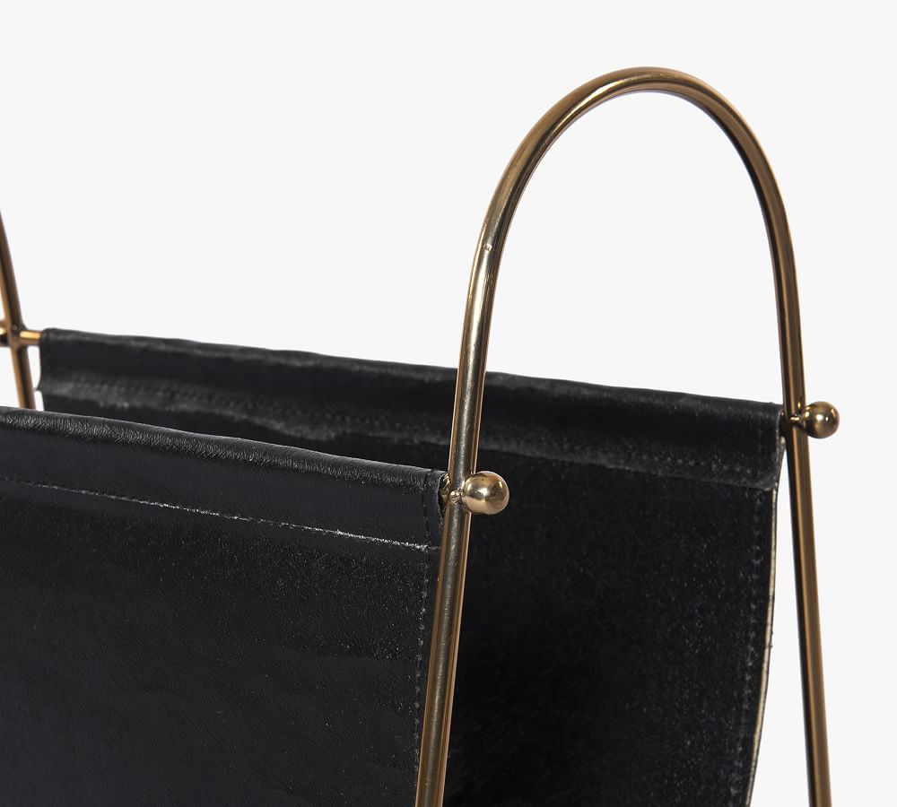 Faux Leather & Stainless Steel Magazine Holder | Pottery Barn