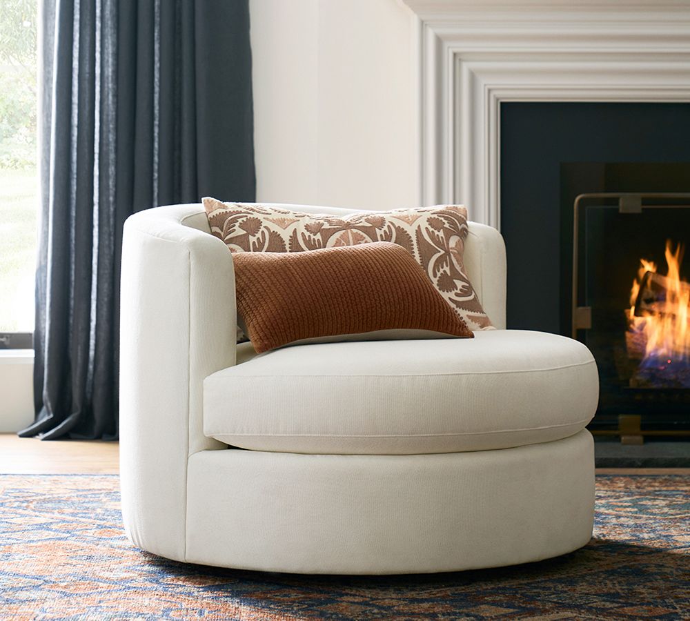 Balboa Upholstered Swivel Armchair Pottery Barn