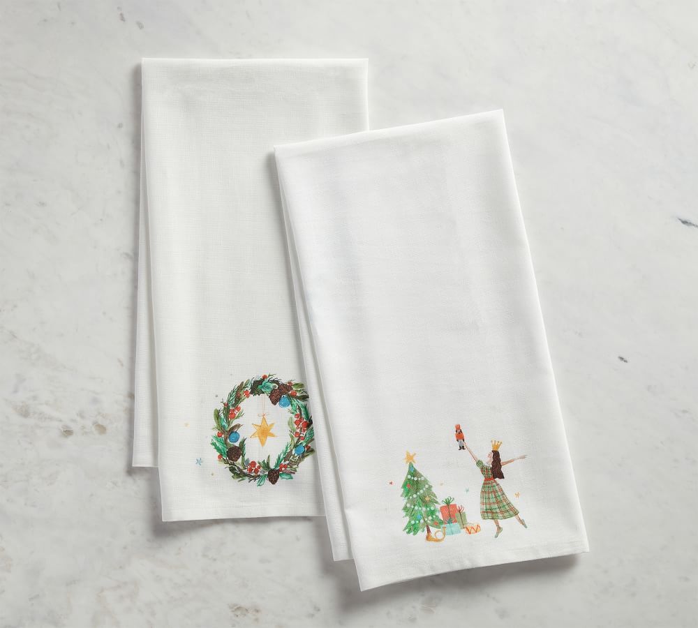 Nutcracker Cotton/Linen Tea Towels - Set of 2 | Pottery Barn