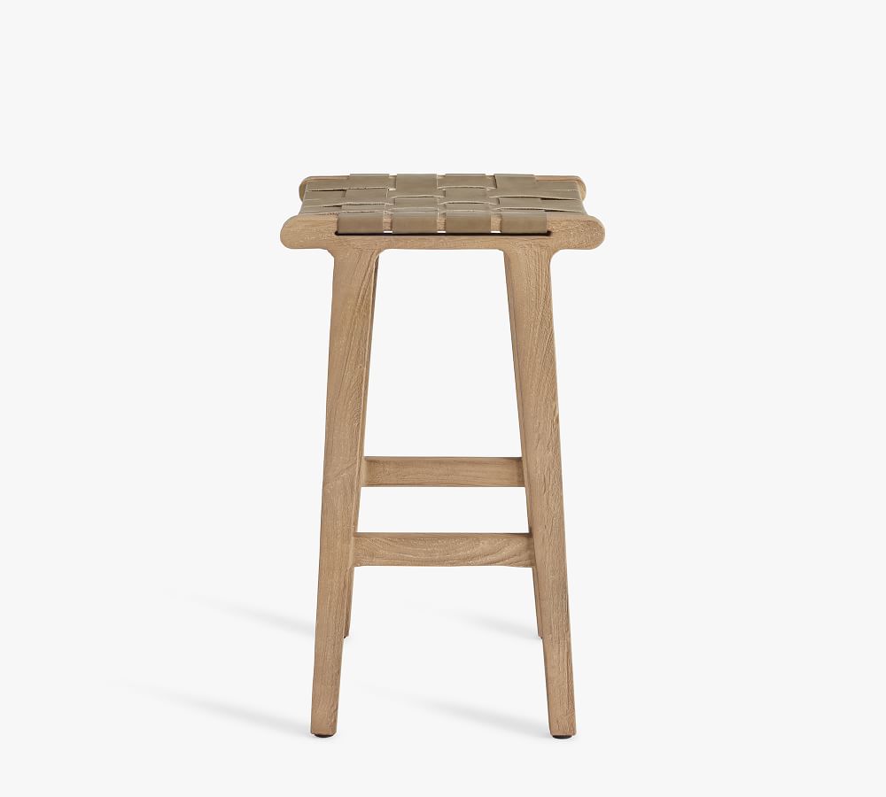 Fenton Woven Backless Leather Bar & Counter Stools Pottery Barn