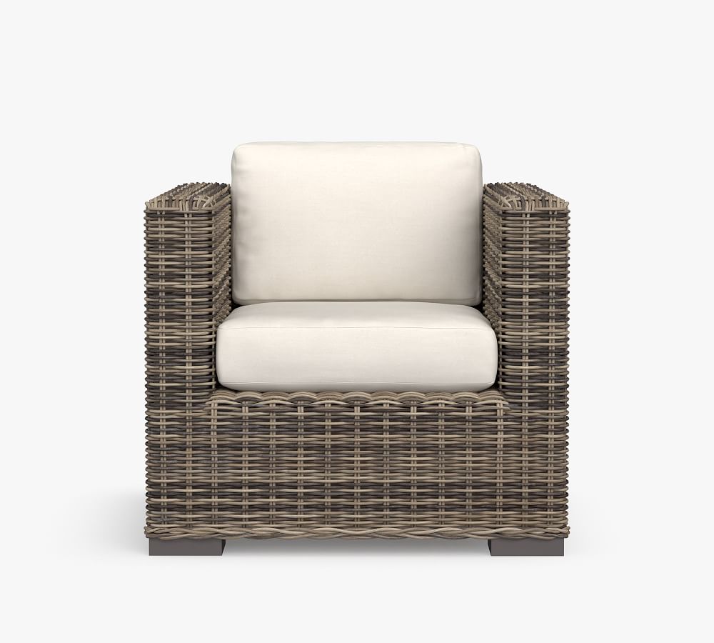 Huntington AllWeather Wicker Square Arm Lounge Chair Pottery Barn