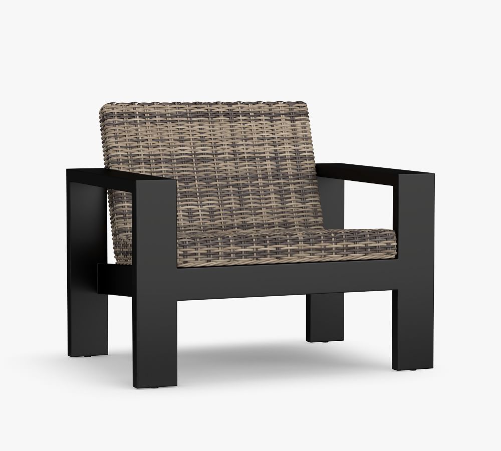 Malibu Metal & AllWeather Wicker Grand Lounge Chair, Black Pottery Barn