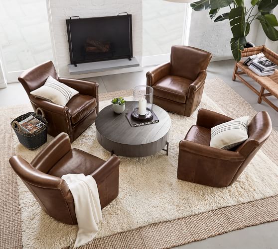 leather sofa and swivel chair