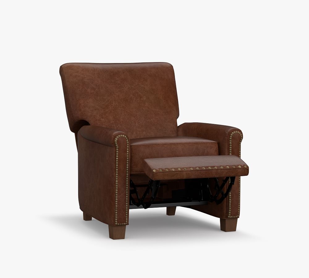 Irving Roll Arm Leather Recliner with Nailheads Pottery Barn