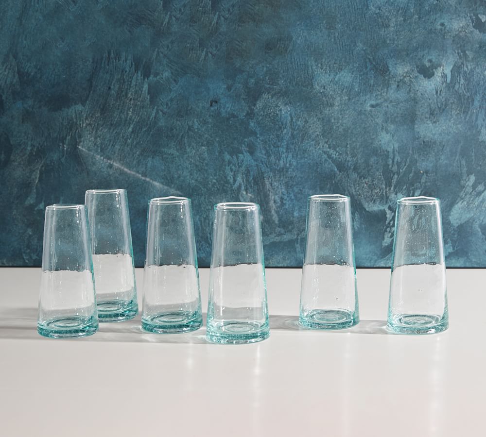 Moroccan Handcrafted Recycled Stemless Champagne Flutes Set of 6