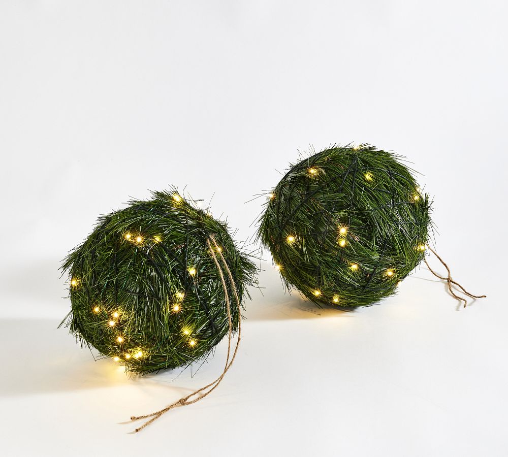 PreLit Faux Evergreen Spheres Set of 2 Pottery Barn