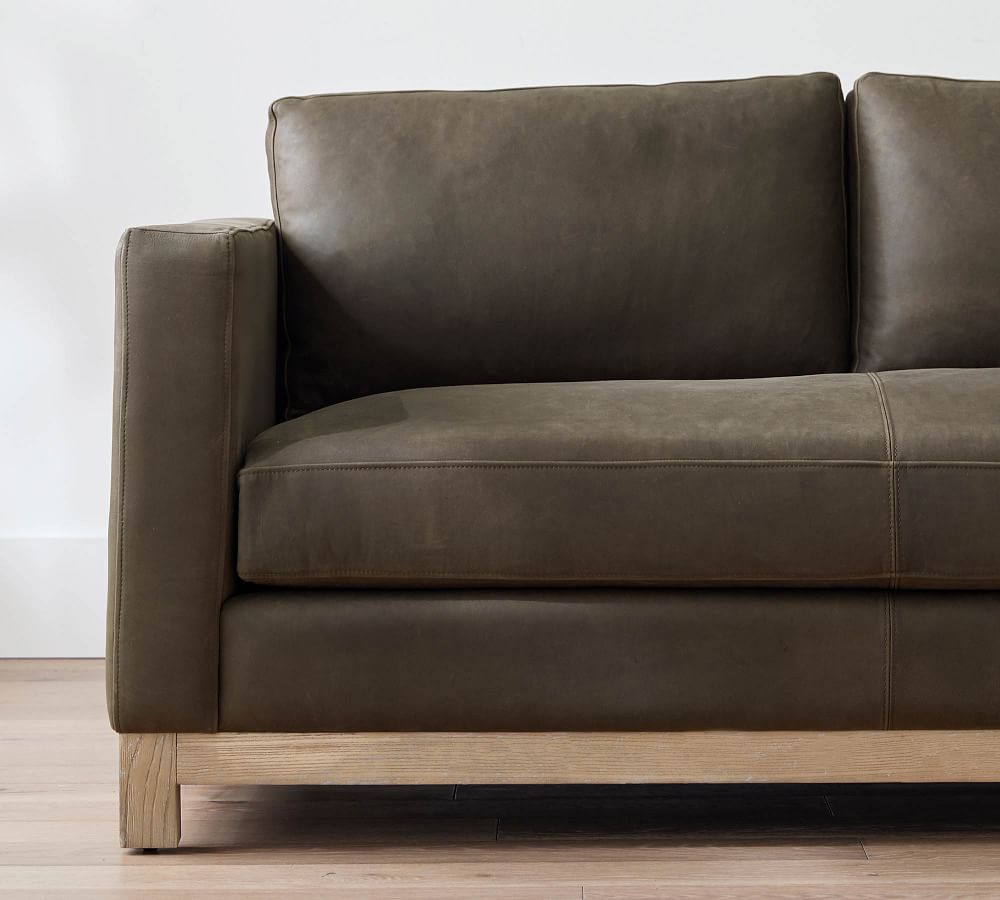 Jake Leather Sofa Wood Base Pottery Barn
