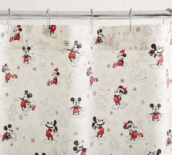 Mickey Mouse Disney Holiday Shower Curtain and Hook Set New in Package 