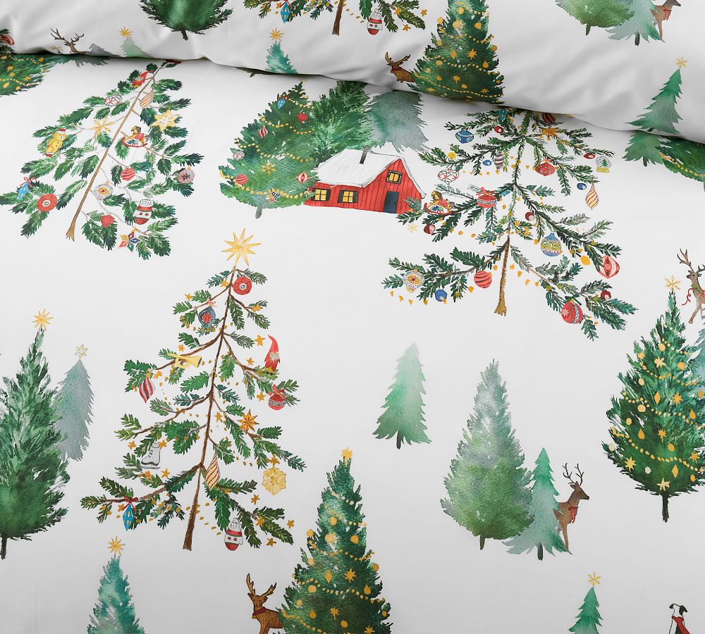 Christmas in the Country Organic Percale Duvet Cover Pottery Barn