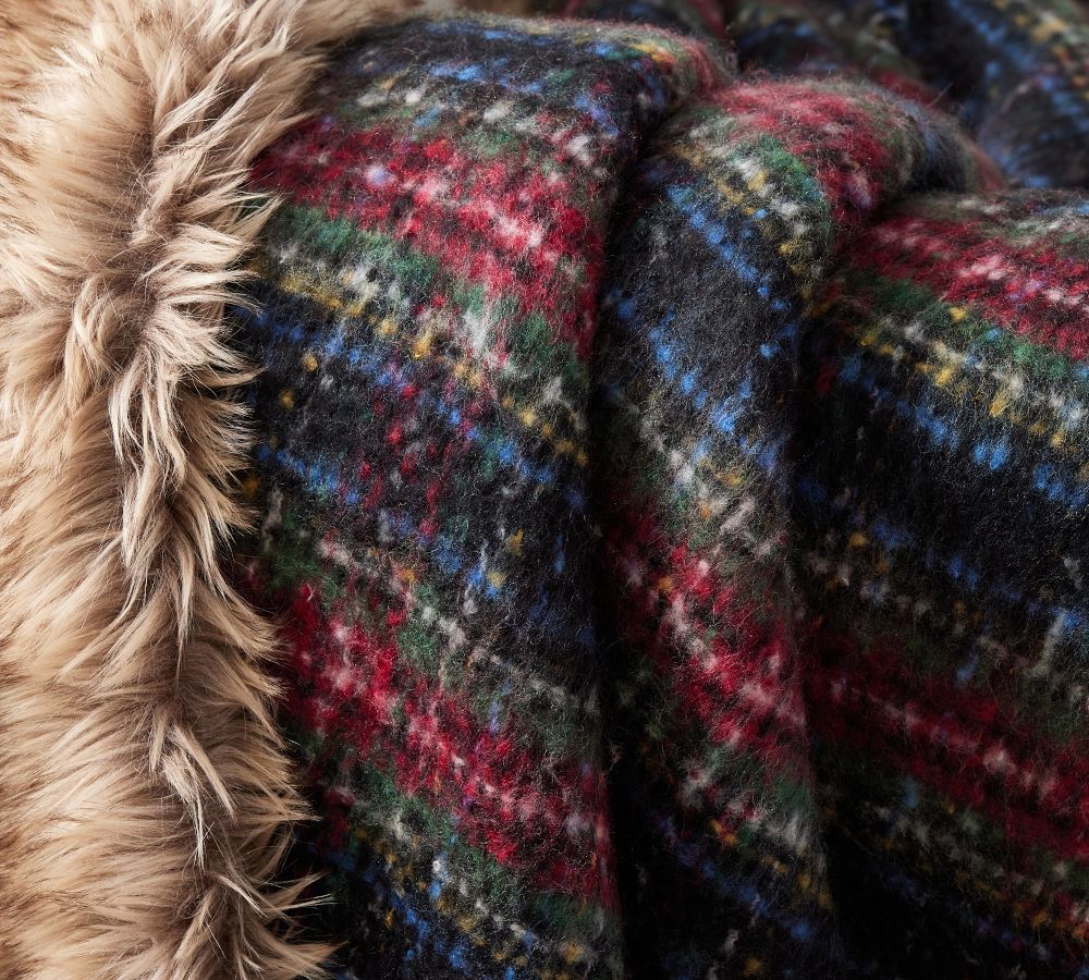 Stewart Plaid Faux Fur Back Throw Pottery Barn