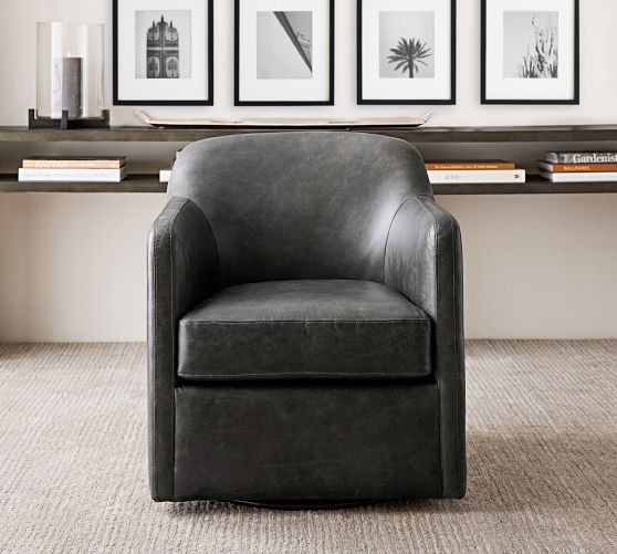 grey leather swivel armchair