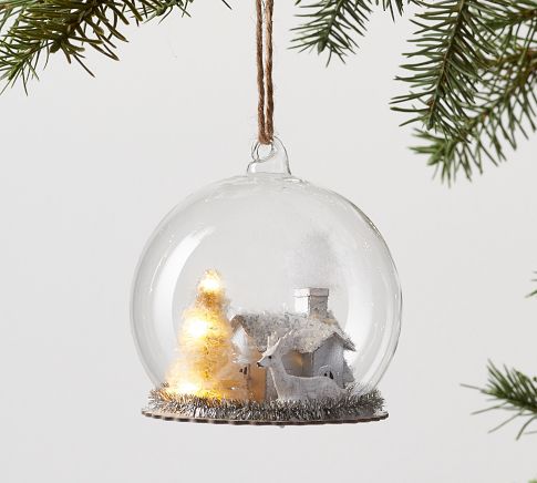 Light Up Glass Cloche Truck with Trees Ornament | Pottery Barn