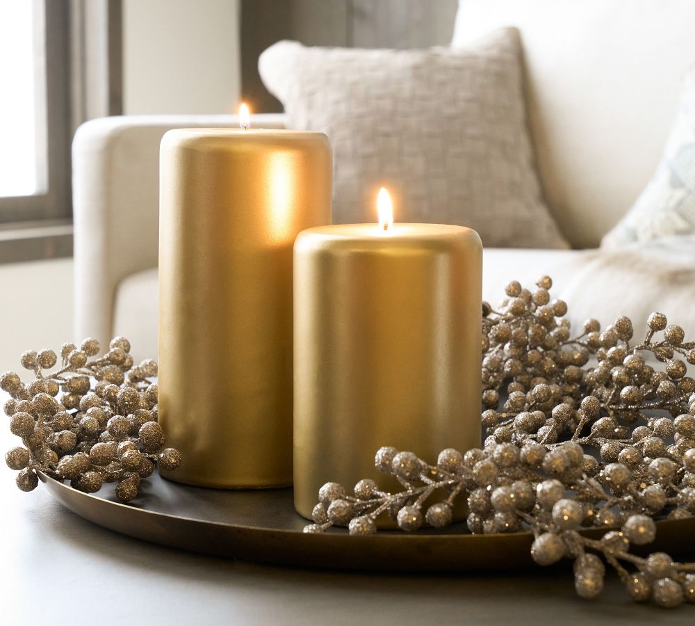 Modern Curved Gold Wax Pillar Candle Pottery Barn