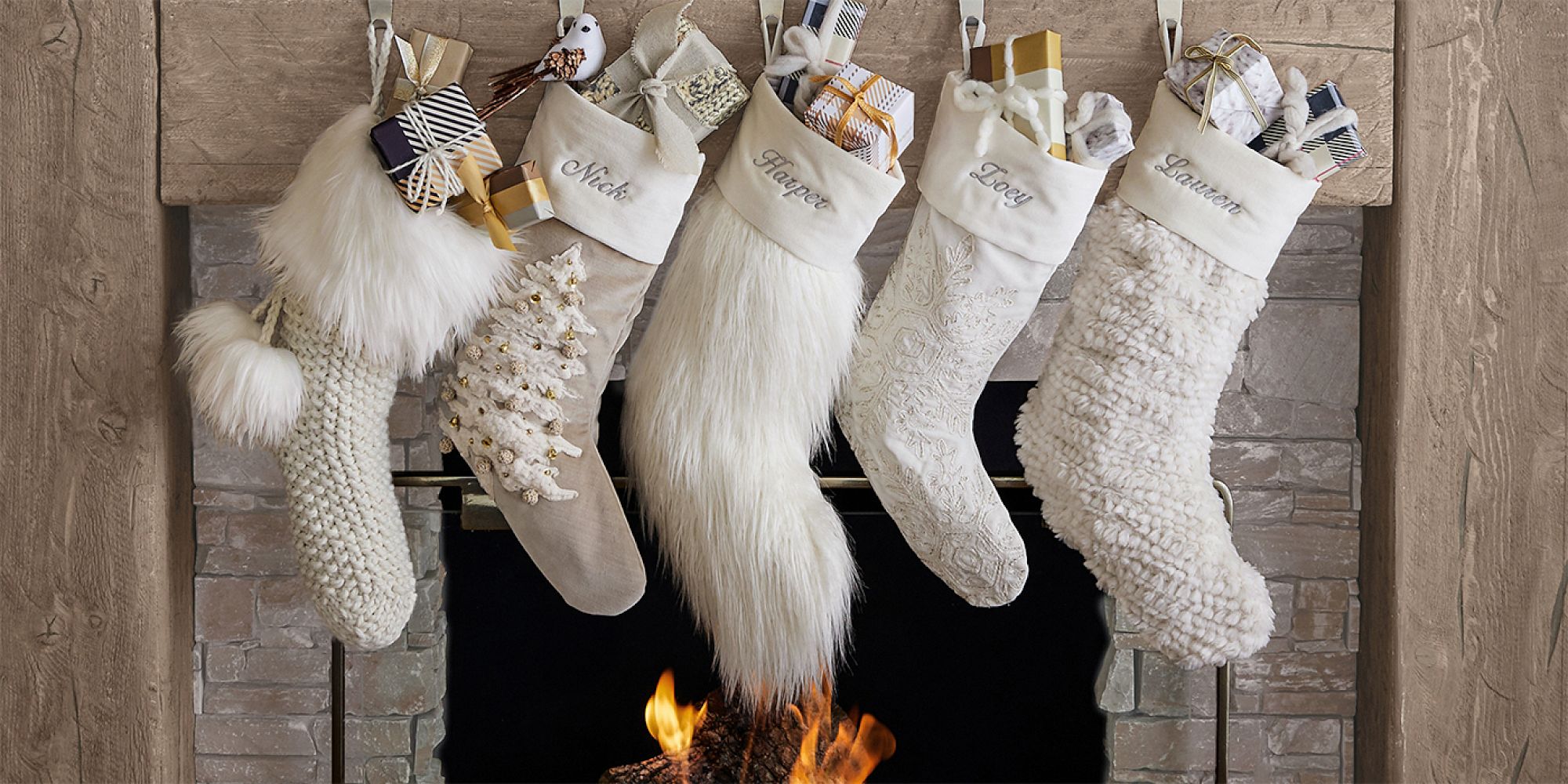 Honeycomb Faux Fur Stockings | Pottery Barn