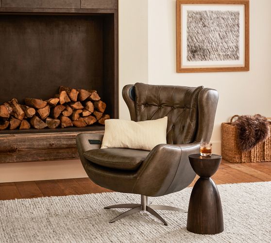 wells tufted leather swivel armchair