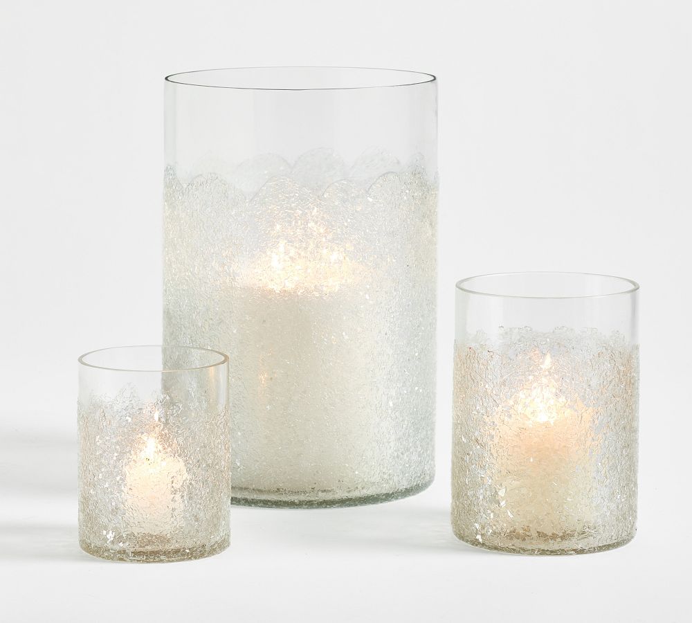 Icy Textured Handcrafted Glass Hurricanes Pottery Barn