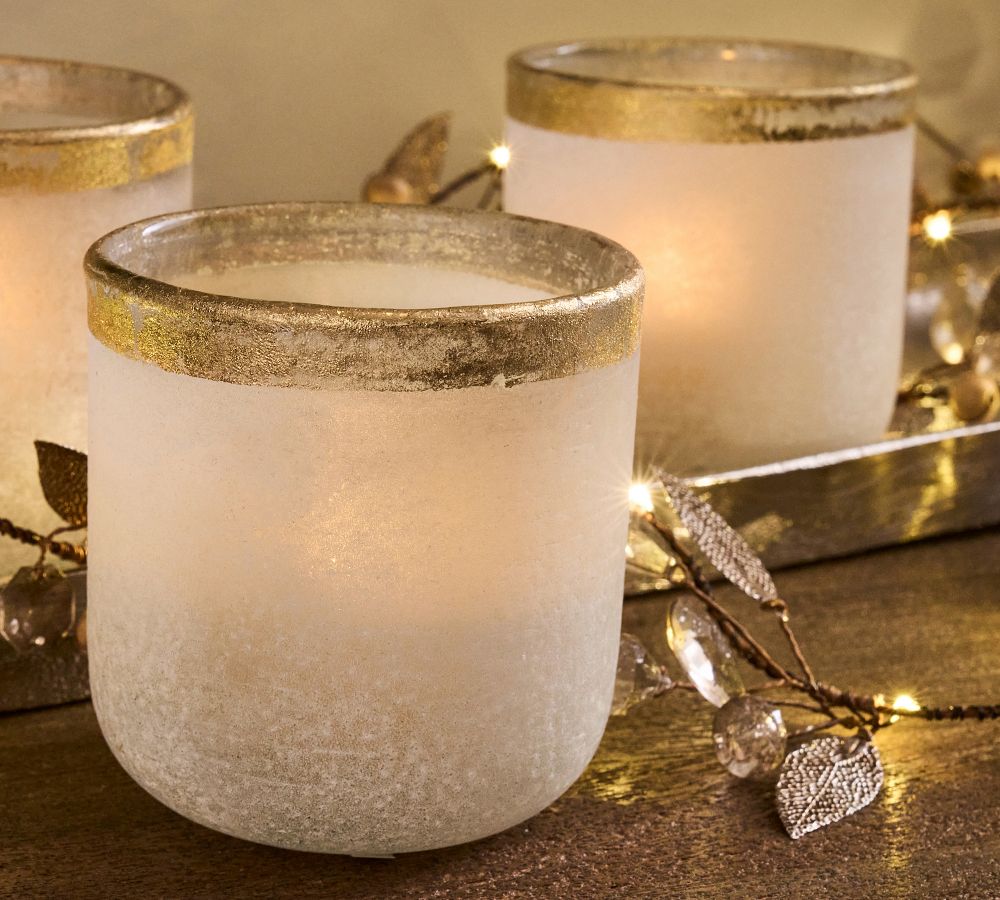 White/Gold Glass Candle Holder
