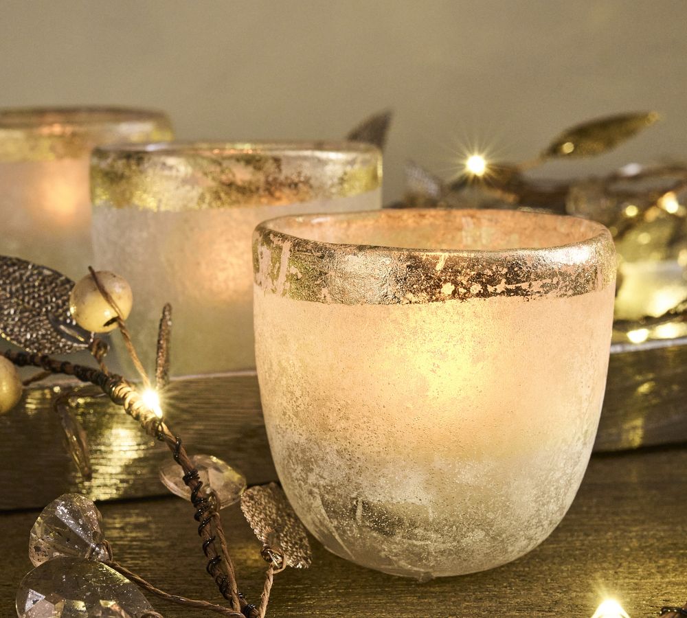 Modern Glass Candleholders - White & Gold | Pottery Barn