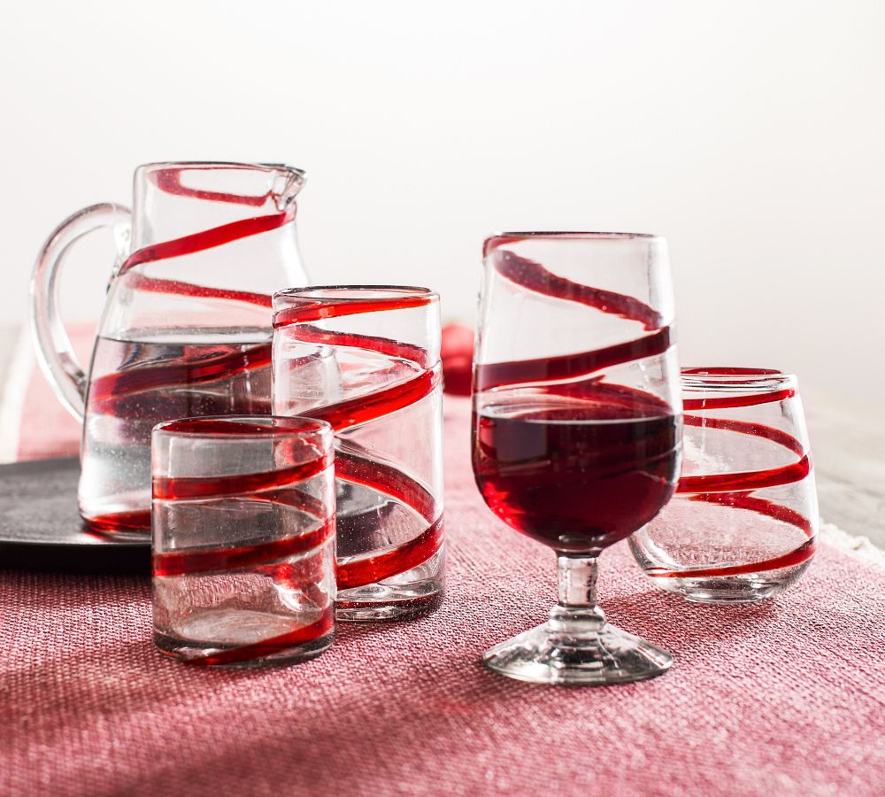 Red Ribbon Handmade Recycled Drinking Glasses | Pottery Barn