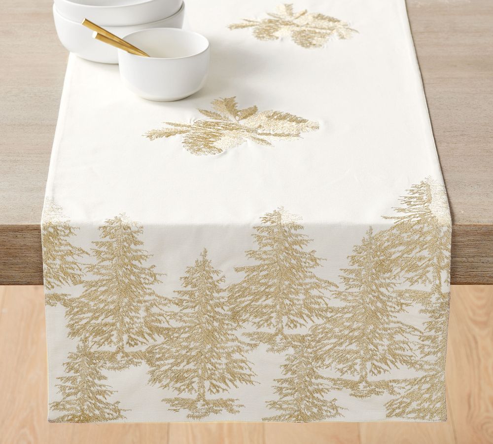 Forest Shimmer Embroidered Cotton Table Runner | Pottery Barn