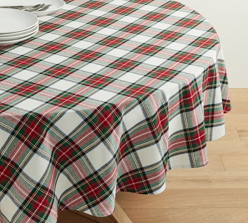 Stewart Plaid Acrylic Tassel Table Throw | Pottery Barn