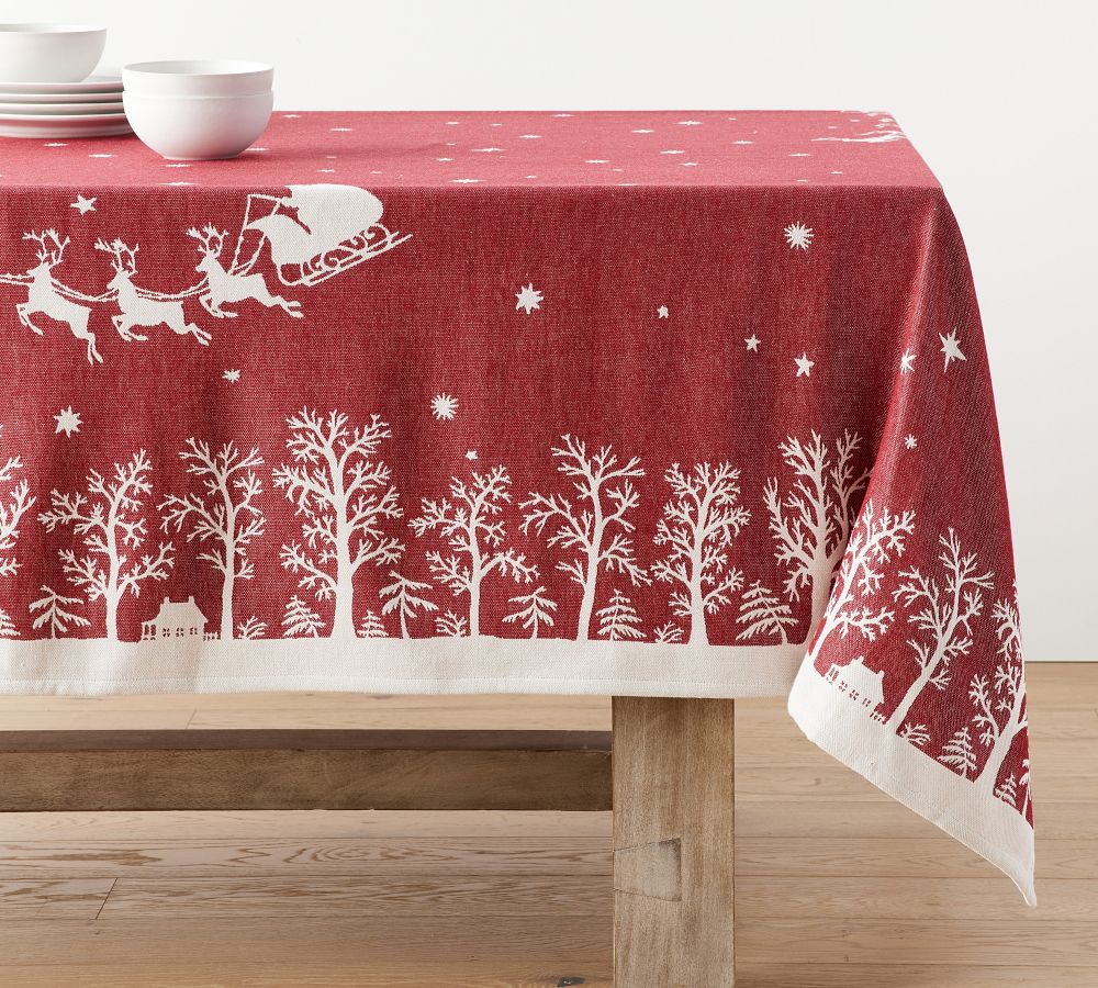 Sleigh Bell Jacquard Cotton Tablecloth Pottery Barn