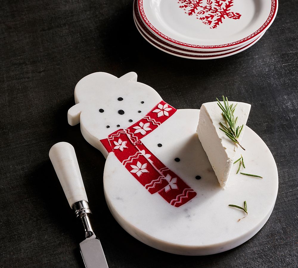 Archie the Snowman Handcrafted Marble Cheese & Charcuterie Board
