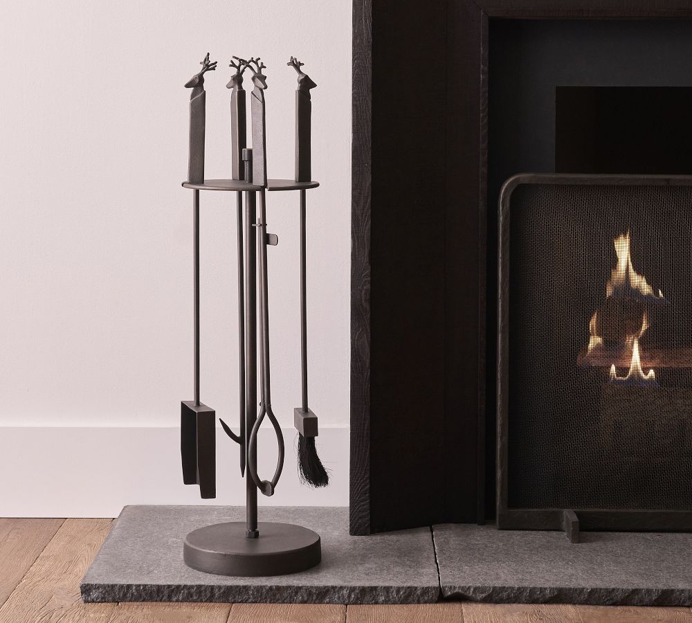 Sculpted Reindeer Fireplace Tool Set Pottery Barn