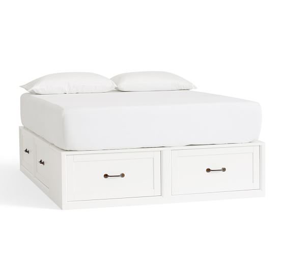 white queen bed base with storage