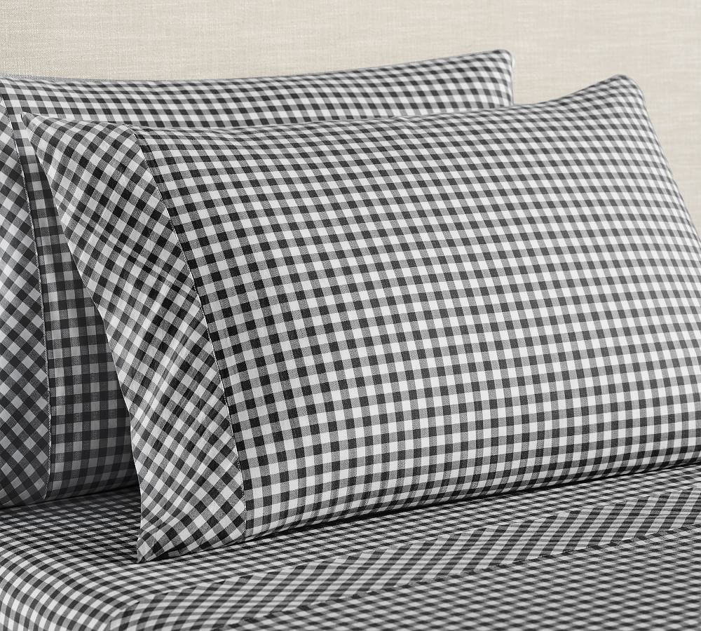 Black Gingham Organic Brushed Cotton Sheet Set Pottery Barn
