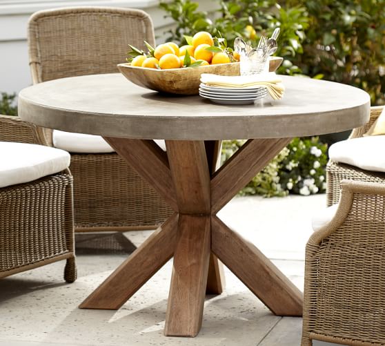 wood round outdoor dining table