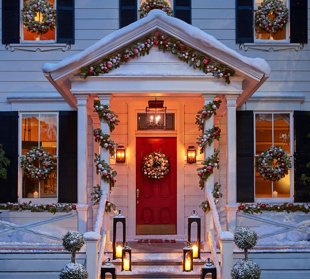 Ornament & Pine Garland, 5 Ft., Red Silver 