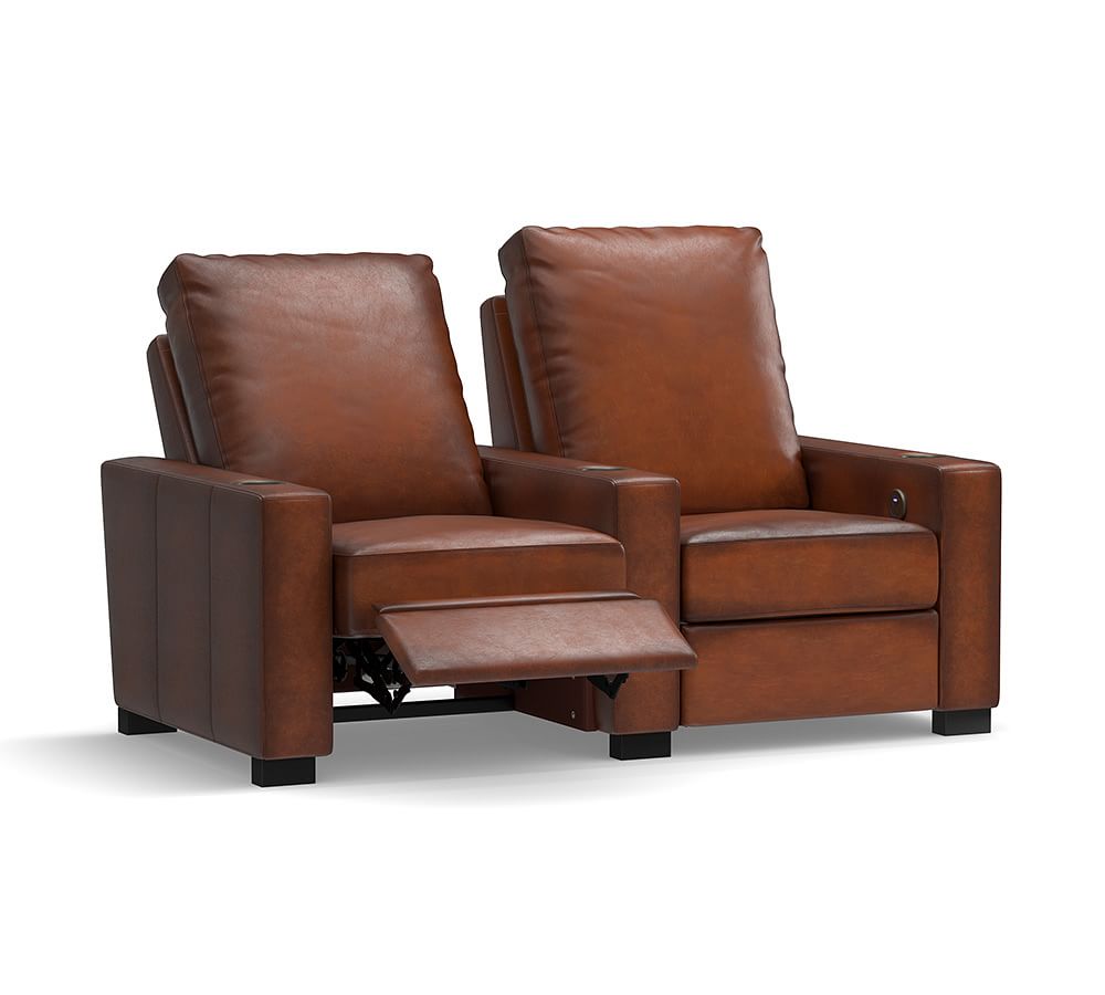 Turner Square Leather Home Theater Chairs Row of 2 Pottery Barn