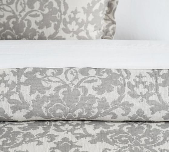 Gray Jacquard Linen Medallion Cotton 