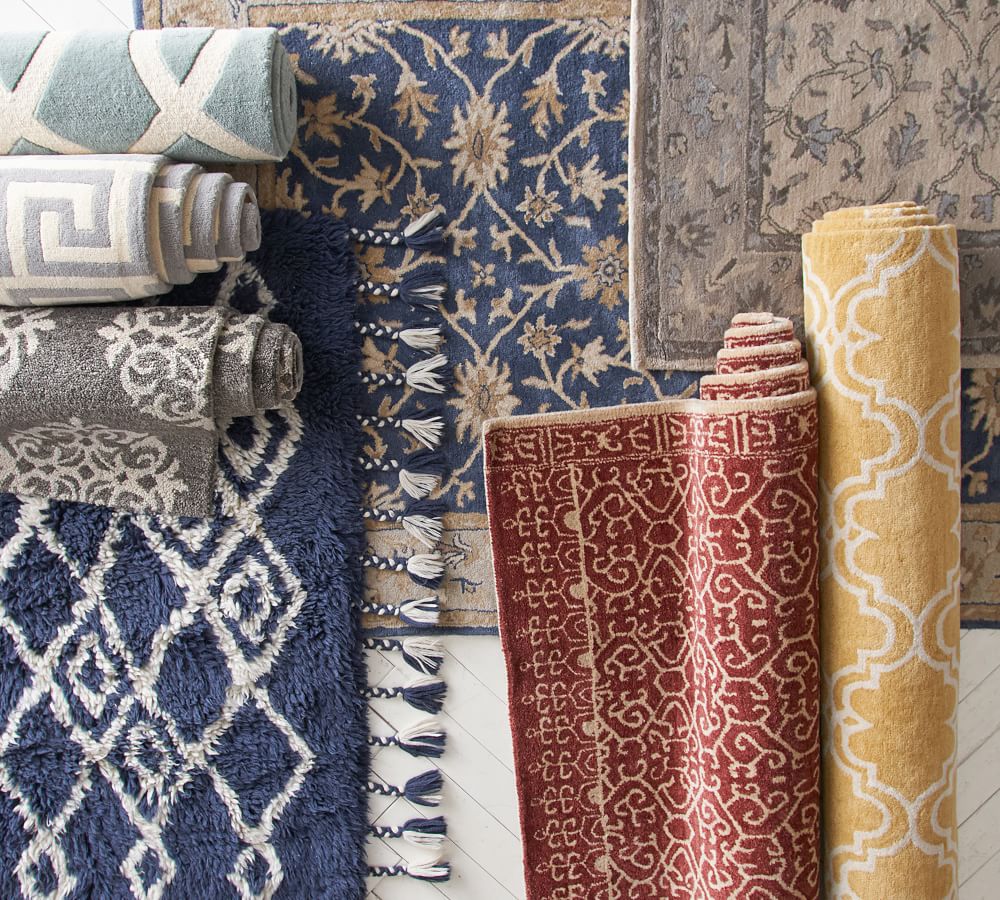 Scroll Tile HandTufted Wool Rug Topaz Pottery Barn