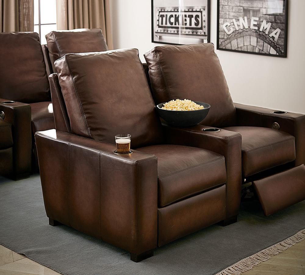 Turner Square Leather Home Theater Chairs Row of 2 Pottery Barn