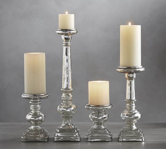 Antiqued Brass Ribbed Pillar Candle Holder