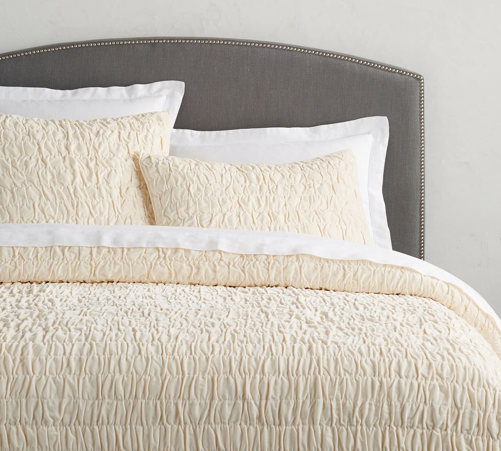 Ivory Ruched Velvet Coverlet & Sham Pottery Barn