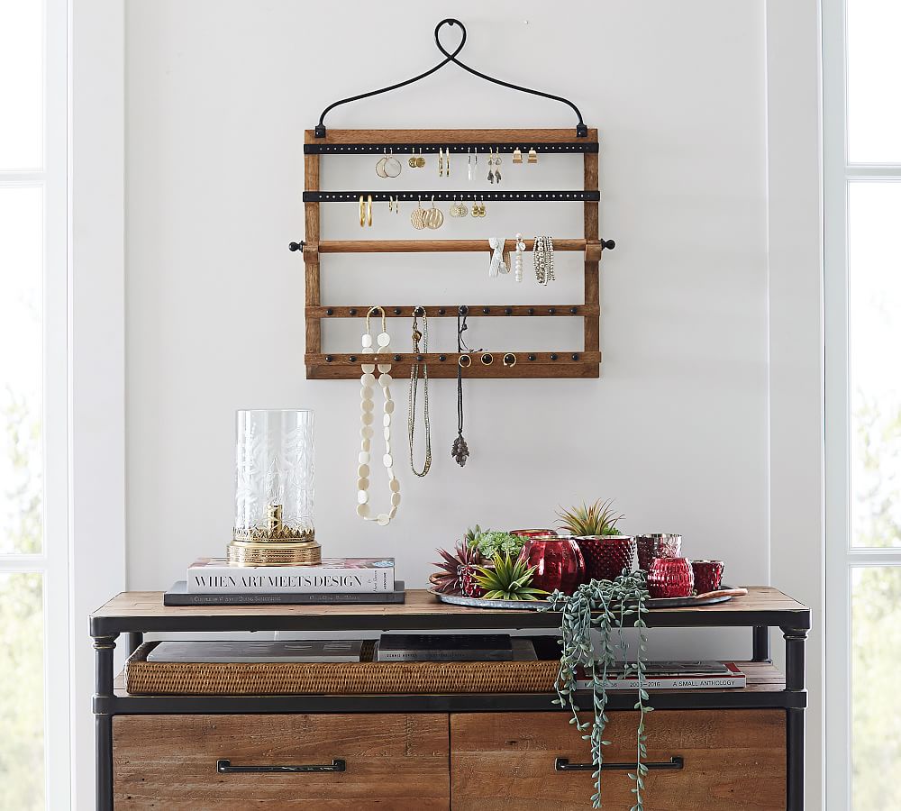 WallMounted Mango Wood Jewelry Organizer Pottery Barn