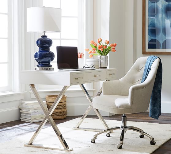 pottery barn white swivel chair