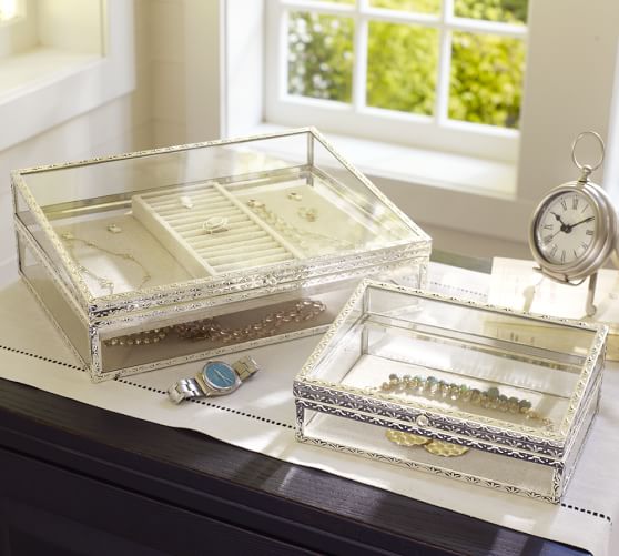 White Ivory Small Antique Vintage Jewelry Box Organizer Ring Case Jewel Storage 